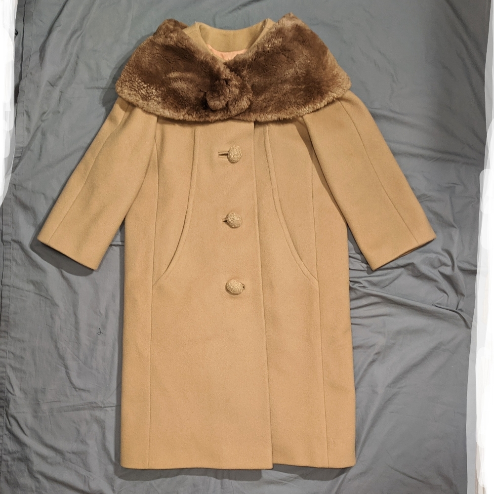 Vntg 60's Union Made Fur Collared Wool Coat